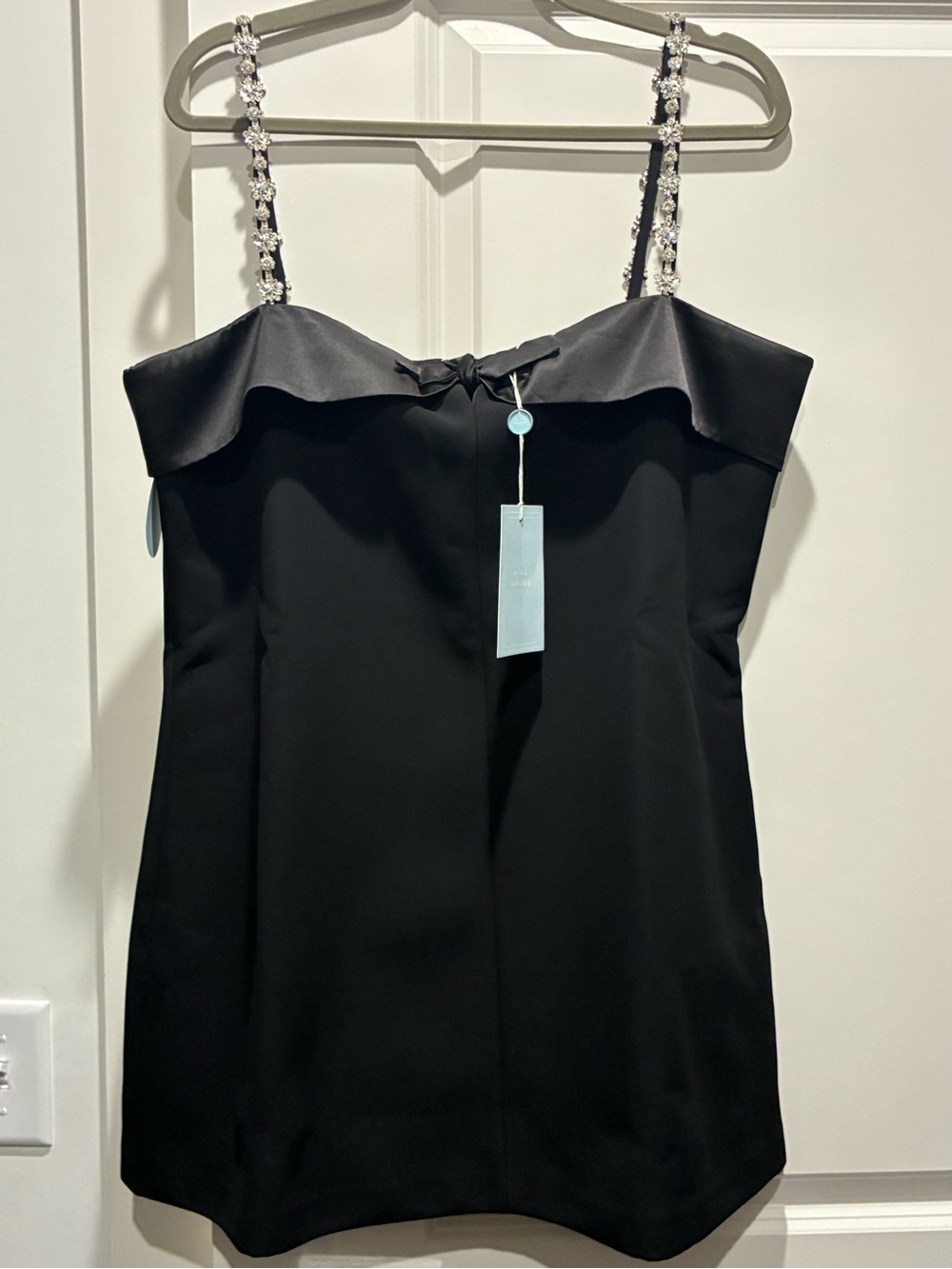 Hill House Black Mini Dress with Crystal-Embellished Straps